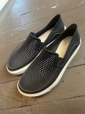 CROCS Citilane Roka Black Slip-On Perforated Women's Flats with White Sole